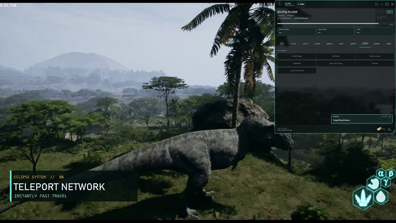 The Isle gameplay with EclipseOverlay showing its teleport network.